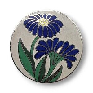 Blue Flower Cloisonne Enamel Lapel Hat Pin Round Vintage 79 Girard